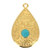 Colgante gota estampado floral & resina epoxi 28x17 mm Dorado oro fino - Turquesa|raw }}