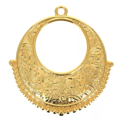 Colgante redondo étnico calado 30x28 mm - Dorado con oro fino x1