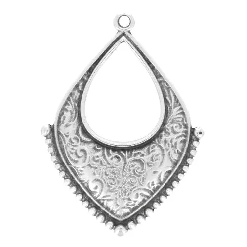 Colgante étnico de gota calado 36x27 mm - Plateado envej x1