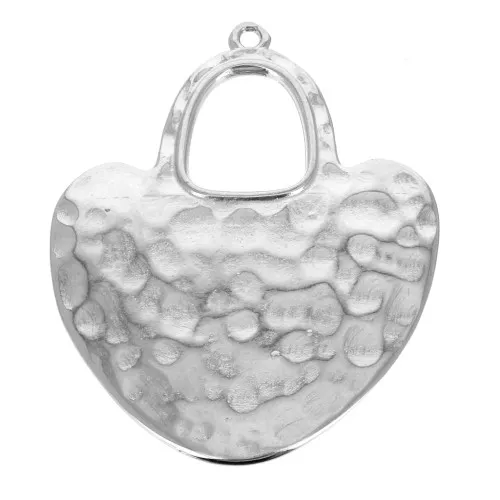 Colgante Corazón étnico martillado 40x33 mm - Argenté vieilli x1