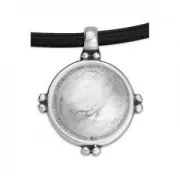 Colgante redondo abombado estilo étnico 25.5x21 mm - Plateado envejecido x1