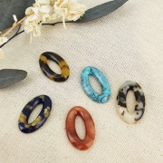 Colgante ovale 29x18 mm en acétate - Marbré Turquoise - Negro x1