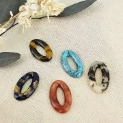 Colgante ovale 29x18 mm en acétate - Marbré Turquoise - Negro x1