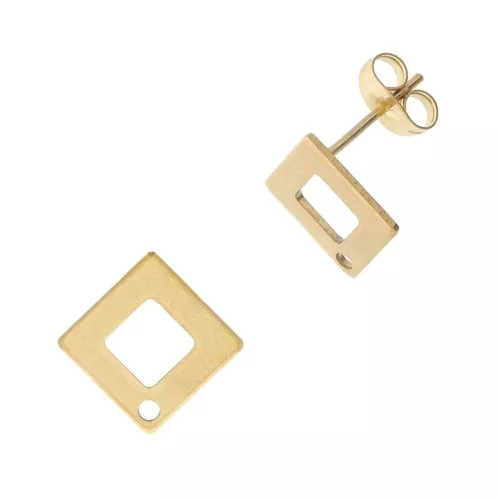 Ganchos pendientes rombo calado con 1 agujero 14mm -acero inoxidable Dorado 304 x2