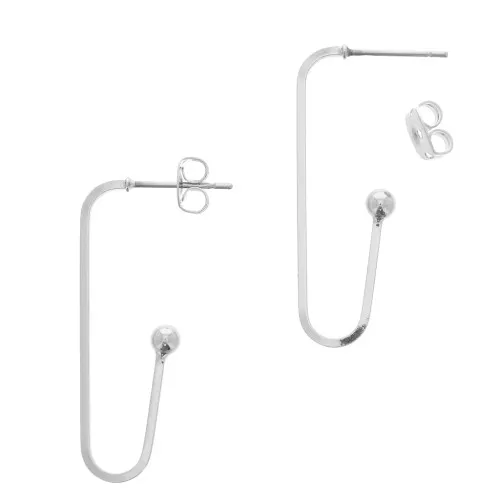 Ganchos pendientes U design con pequeña bola 34x12 mm - Rodiado x2
