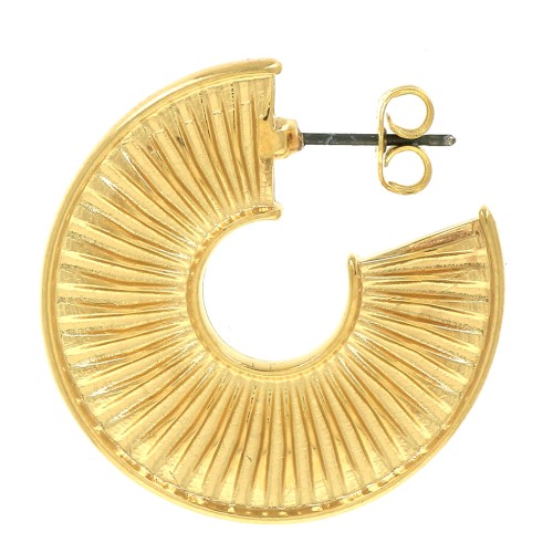 Pendientes aro media luna texturado 30 mm - Dorado oro fino x2