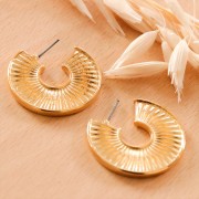 Pendientes aro media luna texturado 30 mm - Dorado oro fino x2