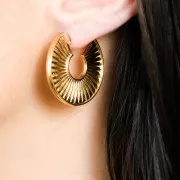 Pendientes aro media luna texturado 30 mm - Dorado oro fino x2