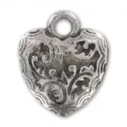 Dije Corazones decoradas CCB 17x15 mm Plateado antiguo x5