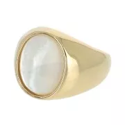 Anillo de Sello - nacarado ovalado para mujer talla 56 chapado de Oro 3 micras x1