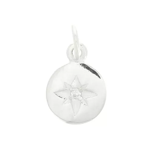 Dije redondo estampado estrella norte óxido de zirconio 8mm anilla cerrada Plata 925 x1