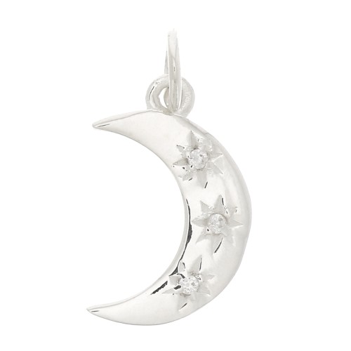 Colgante luna estampado estrella del norte óxido de zirconio 17x10.5mm Plata 925 Crystal x1