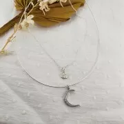 Colgante luna con óxido de zirconio 21x14 mm - anilla cerrada - Plata 925 - Crystal x1