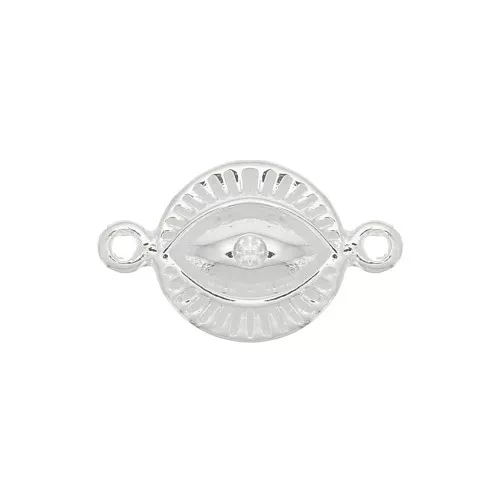 Entrepieza redondo estampado ojo con óxido de zirconio 14x8 mm - Plata 925 - Crystal x1