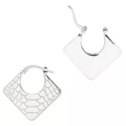 Aros pendientes rombo estampado serpiente 24x25 mm - Plata 925 x2
