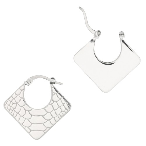 Aros pendientes rombo estampado serpiente 24x25 mm - Plata 925 x2