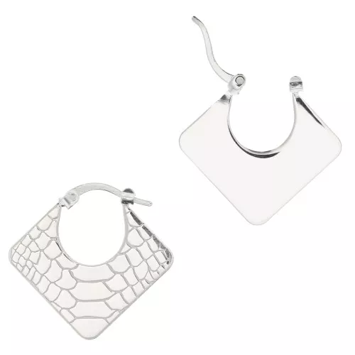 Aros pendientes rombo estampado serpiente 24x25 mm - Plata 925 x2