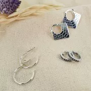 Ganchos pendientes con óxido de zirconio 13.5 mm - Plata 925 - Negro x2