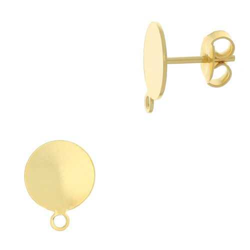 Pendientes con trasera disco 10 mm con anilla - Dorado con oro fino x2
