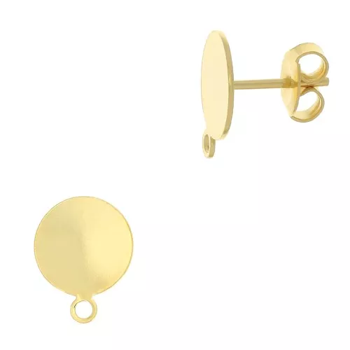 Pendientes con trasera disco 10 mm con anilla - Dorado con oro fino x2