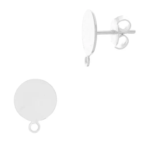Pendientes con trasera disco 10 mm con anilla - Chapado en plata fina x2