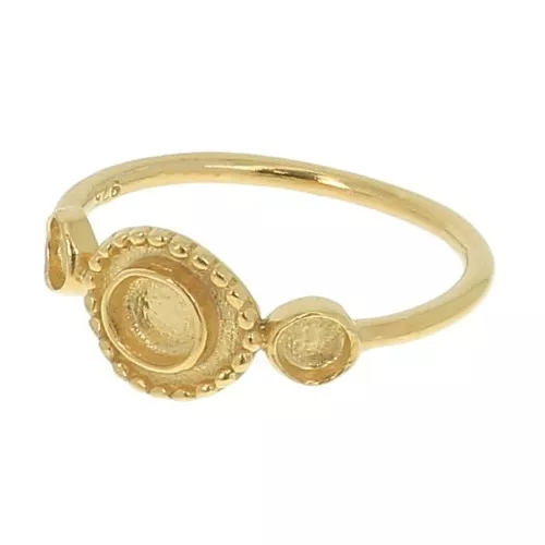 Anillo 3 engastes cabuchón 3mm y 4mm Talla 50 - Plata 925 Dorado con oro fino x1