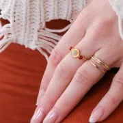 Anillo 3 engastes cabuchón 3mm y 4mm Talla 54 - Plata 925 Dorado con oro fino x1