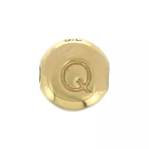 Cuenta letra alfabeto redondo 6 mm - Q - Chapado de Oro 3 micras x1