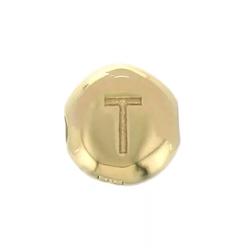 Cuenta letra alfabeto redondo 6 mm - T - Chapado de Oro 3 micras x1
