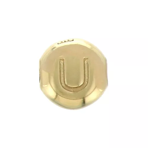 Cuenta letra alfabeto redondo 6 mm - U - Chapado de Oro 3 micras x1
