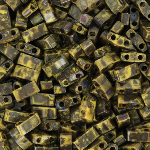 Miyuki Half Tila Beads 5x2.3x1.9mm HTL-4519 - Opaque Dark Yellow Picasso x10g