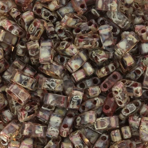 Miyuki Half Tila Beads 5x2.3x1.9mm HTL-4505 - Tr Light Smoky Topaz Picasso x10g
