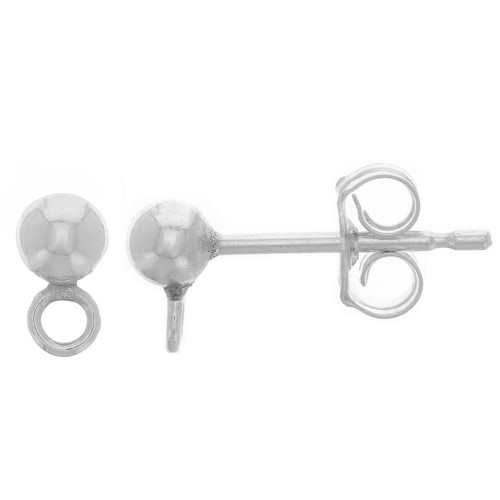 Ganchos bola 3 mm con anilla cerrada perpendicular - Plata 925 x2