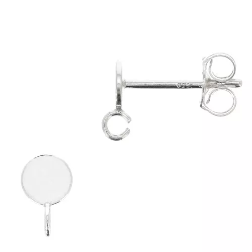Pendientes redondo para cabujón de 4 mm con anilla abierta - Plata de ley 925 x2