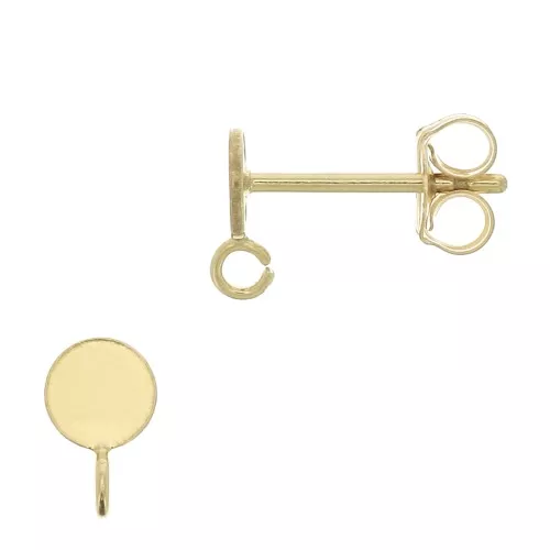 Ganchos pendientes redondo para cabuchón 4 mm con anilla abierta - Gold filled x2