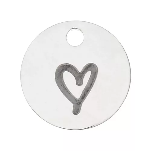 Dije redondo estampado corazón 10 mm - Acero inoxidable x1