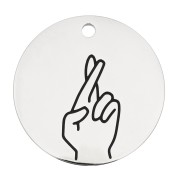 Colgante redondo estampado dedos cruzados 25 mm - Acero inoxidable 316L x1|raw }}