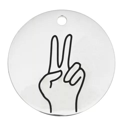 Colgante redondo estampado Peace and Love 25 mm - Acero inoxidable 316L x1