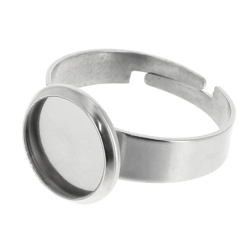 Anillo engaste ajustable para cabuchón fondo plano 10 mm de Acero inox x1