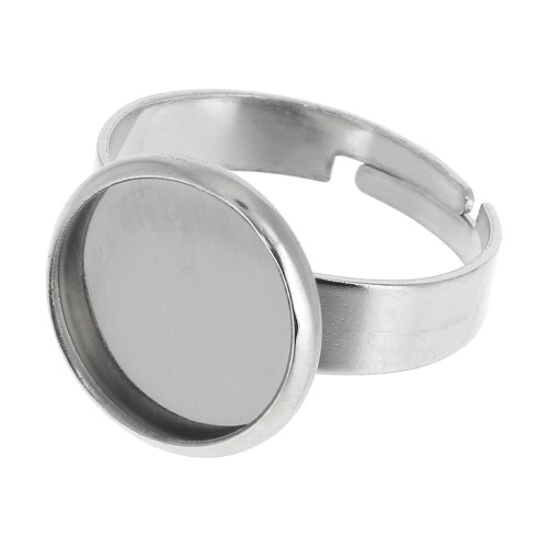 Anillo engaste ajustable para cabuchón fondo plano 12 mm de Acero inox x1