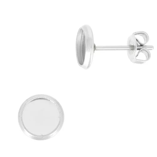 Ganchos pendientes para cabuchón fondo plano 6 mm - Acero inoxidable x2