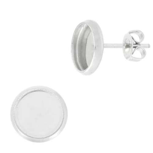 Ganchos pendientes para cabuchón fondo plano 8 mm - Acero inoxidable x2