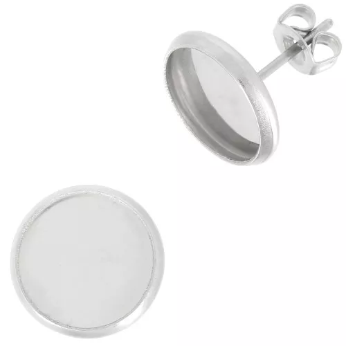 Ganchos pendientes para cabuchón fondo plano 10 mm - Acero inoxidable x2