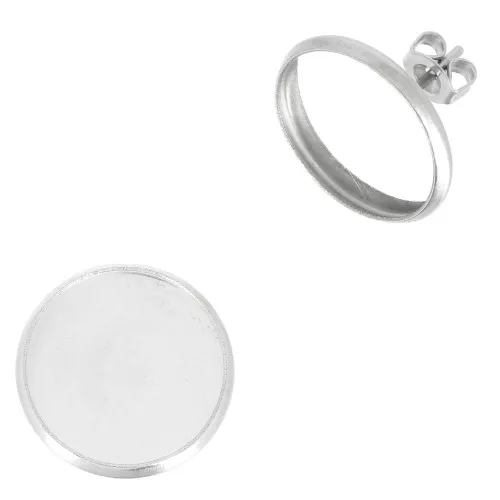 Ganchos pendientes para cabuchón fondo plano 14 mm - Acero inoxidable x2