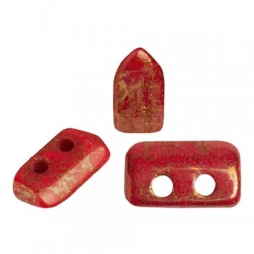 Cuentas de cristal Piros® de Puca® 2x5 mm Opaque Red Coral Bronze x10g