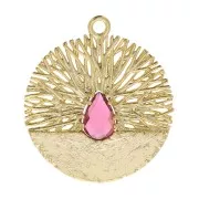 Colgante redondo trabajado con óxido de zirconio 21x19 mm - Dorado - Rojo x1