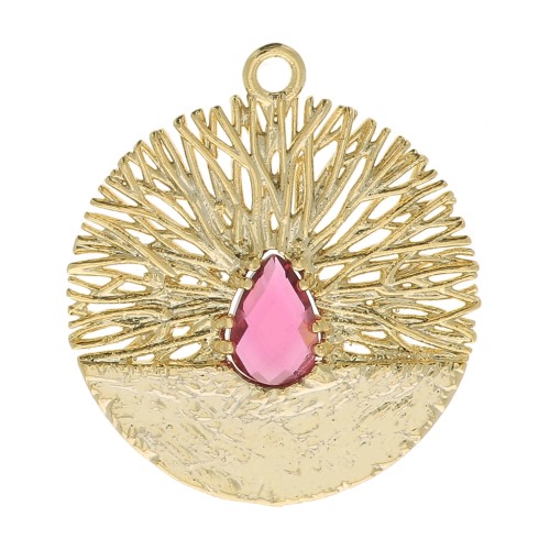 Colgante redondo trabajado con óxido de zirconio 21x19 mm - Dorado - Rojo x1