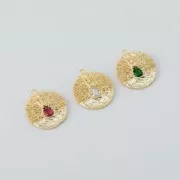 Colgante redondo trabajado con óxido de zirconio 21x19 mm - Dorado - Rojo x1