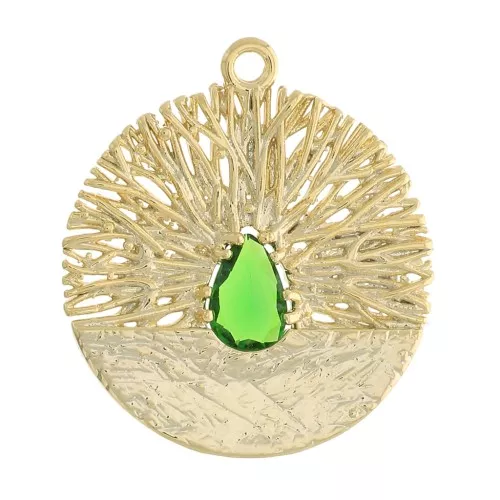Colgante redondo trabajado con óxido de zirconio 21x19 mm - Dorado - Verde x1