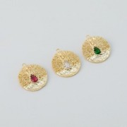 Colgante redondo trabajado con óxido de zirconio 21x19 mm - Dorado - Verde x1